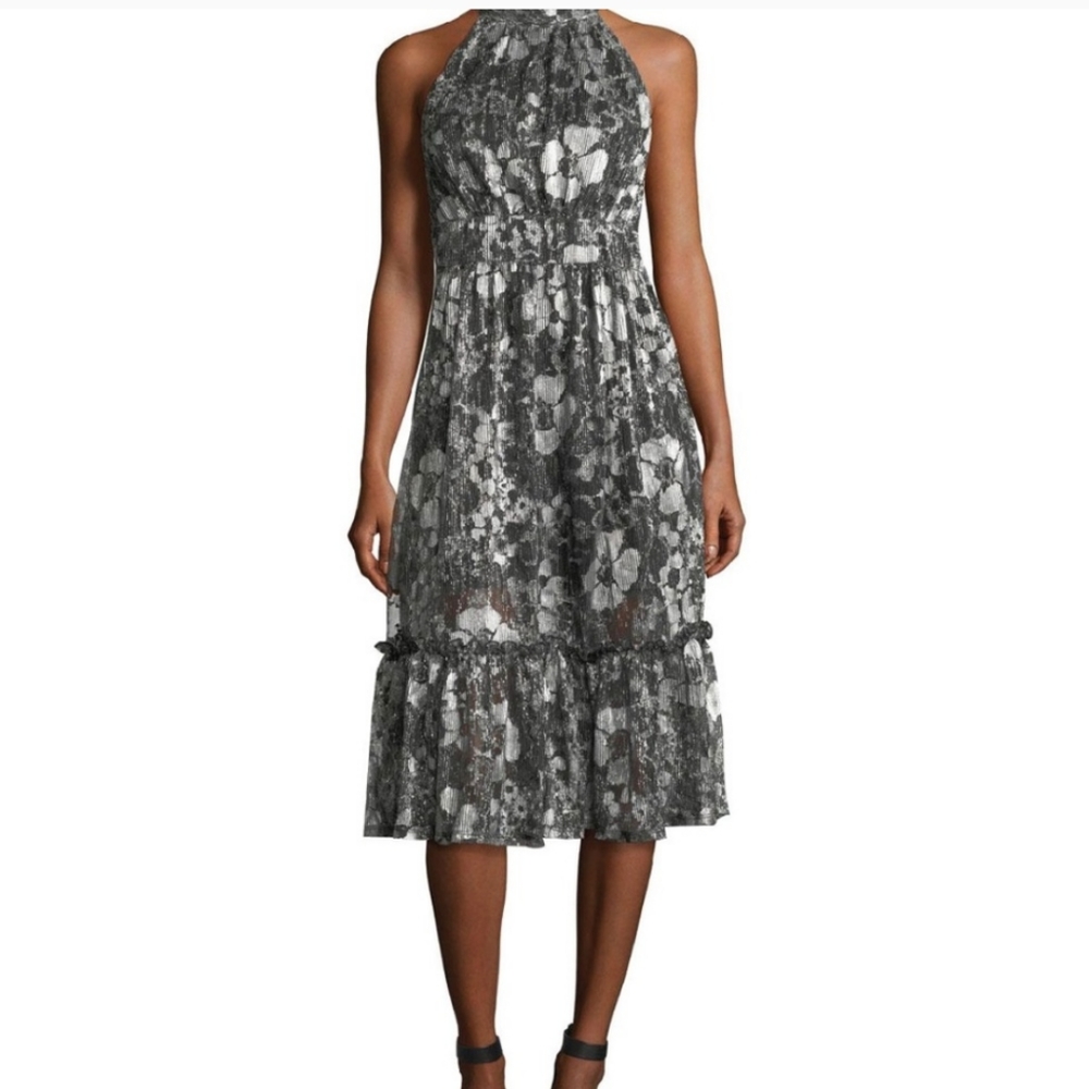 Michael kors Silver Floral Romantic tiered dress size M(8/10) EUC